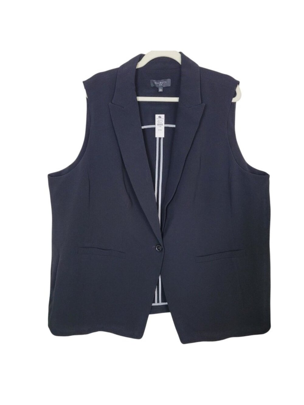 Talbots Plus Easy Travel Vest Black Single Button Closure Lapel Style Career 24W